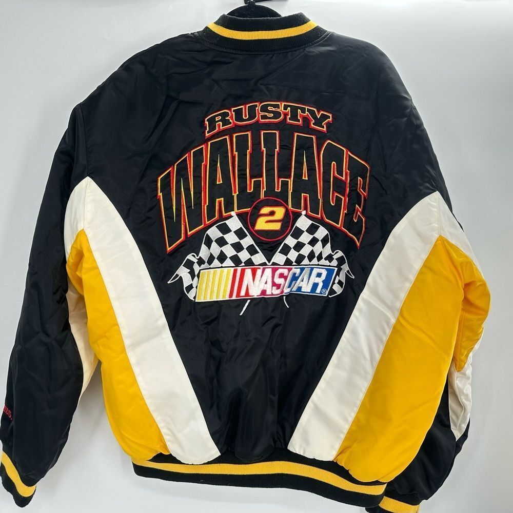 Vintage Rusty Wallace Jacket Sz Large NASCAR Racing Bomber Puffer Zip Nutmeg 90s
